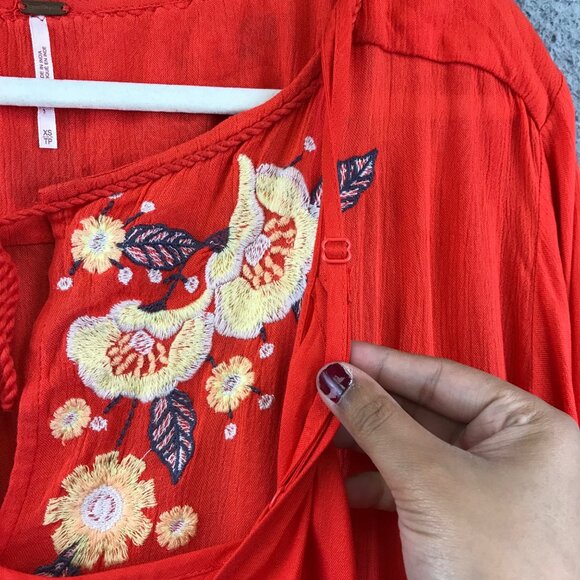 Free People Embroidered Boho Peasant Tunic Top With Floral Detailing XS - Picture 8 of 16